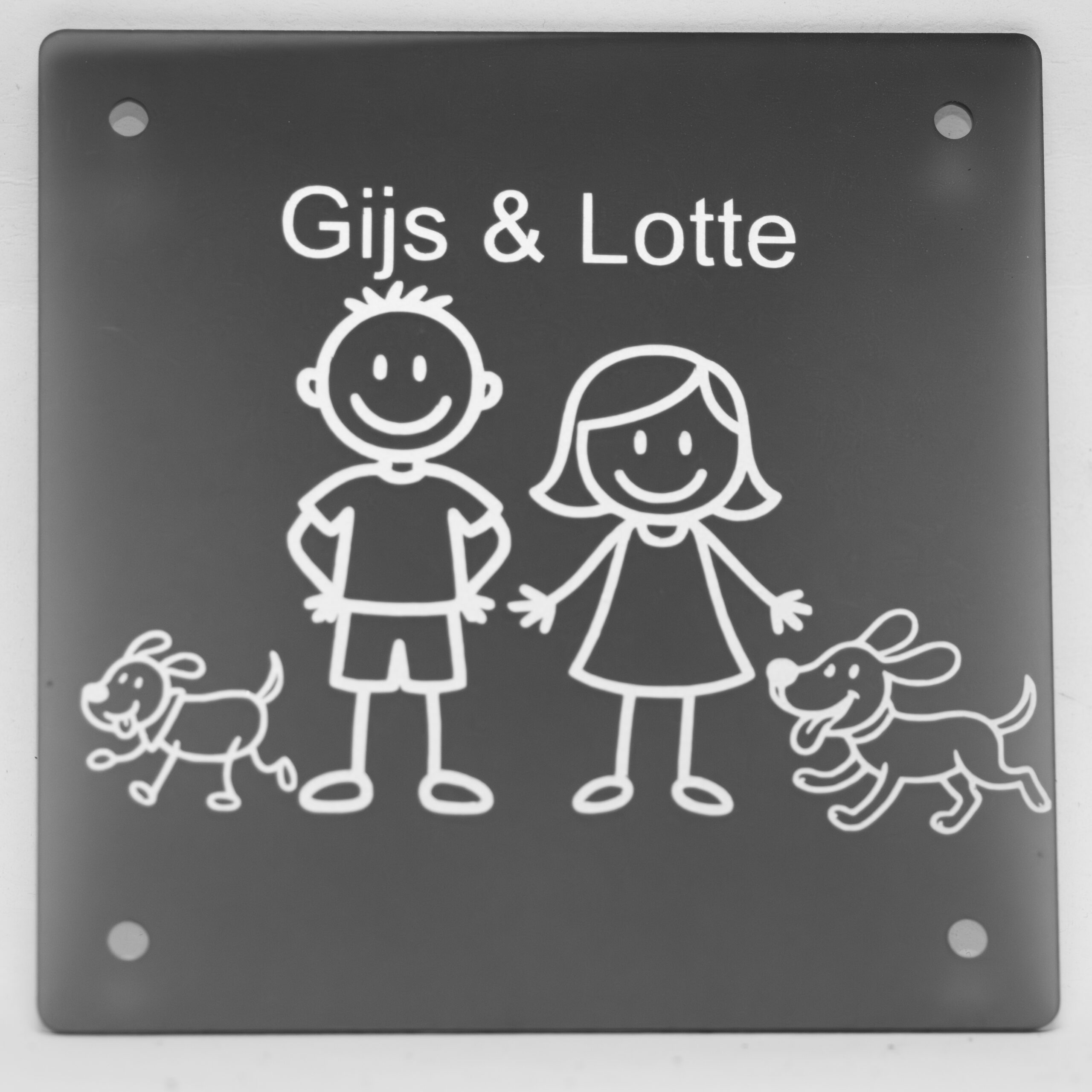 Gepersonaliseerd Naambordje met Gezin & Huisdieren – Modern Design
