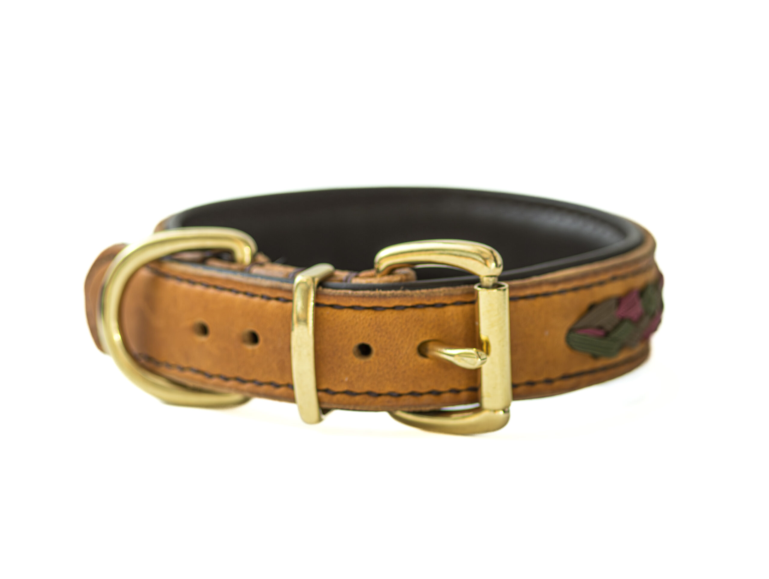 Leren handgemaakte cognackleurige halsband - Afbeelding 4