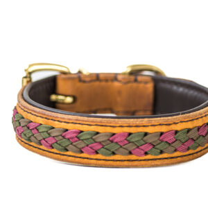 Leren handgemaakte cognackleurige halsband