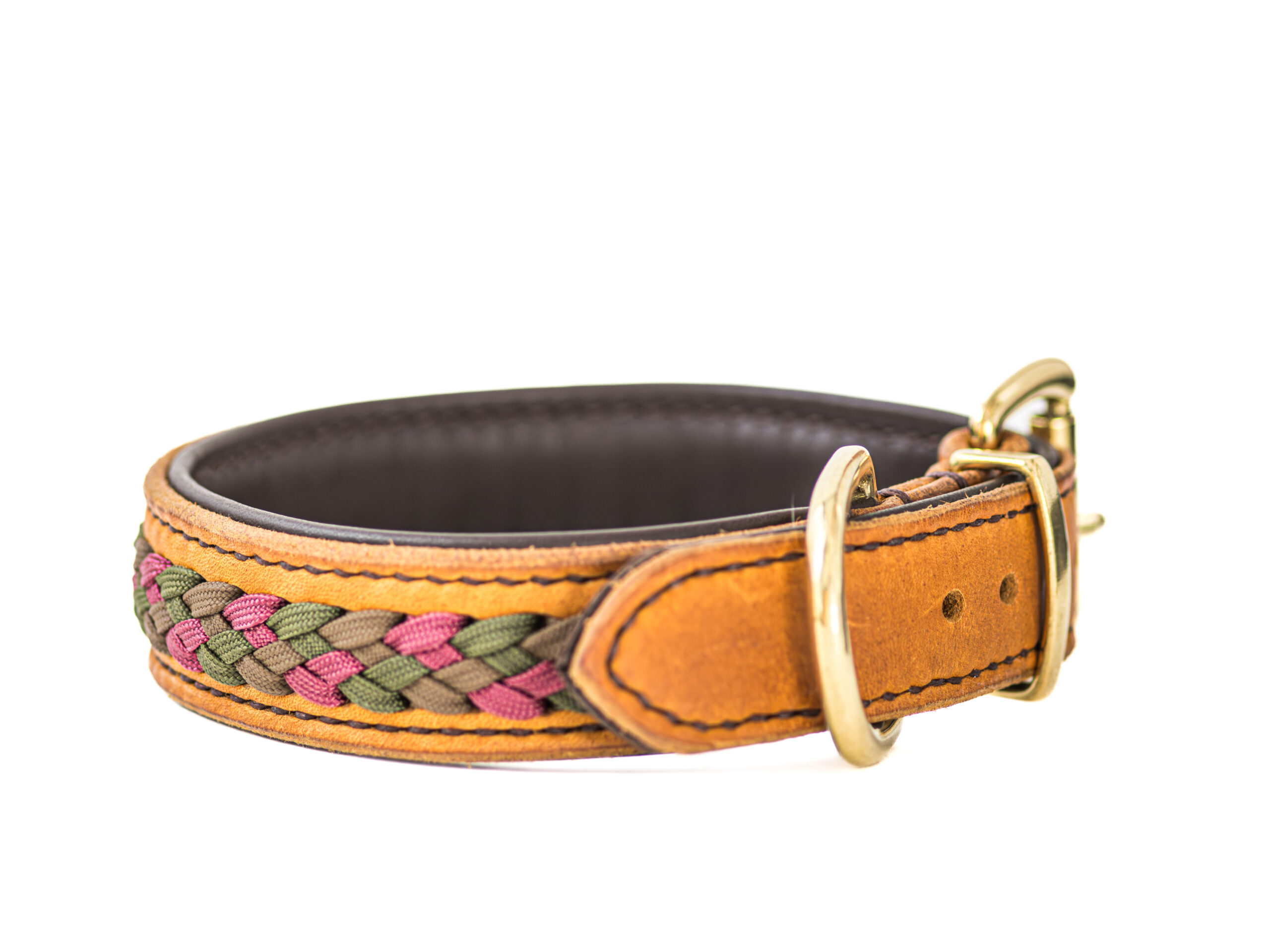 Leren handgemaakte cognackleurige halsband - Afbeelding 2
