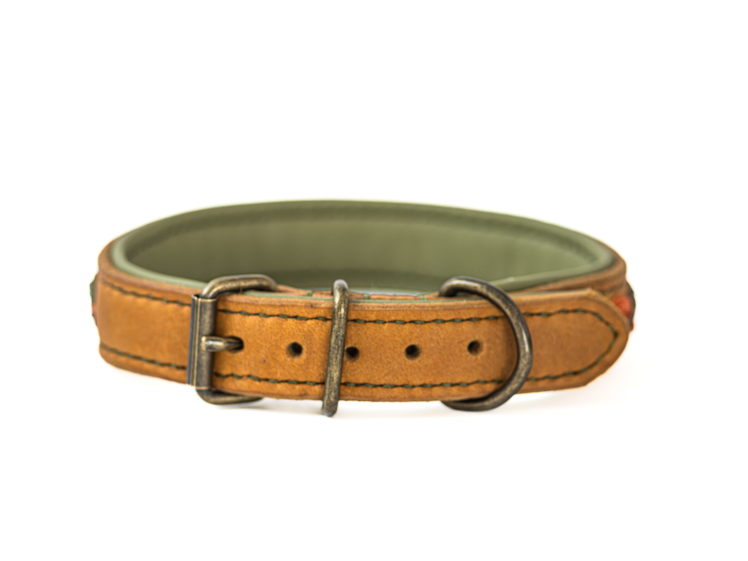 Handgemaakte leren cognac kleurige halsband - Afbeelding 2