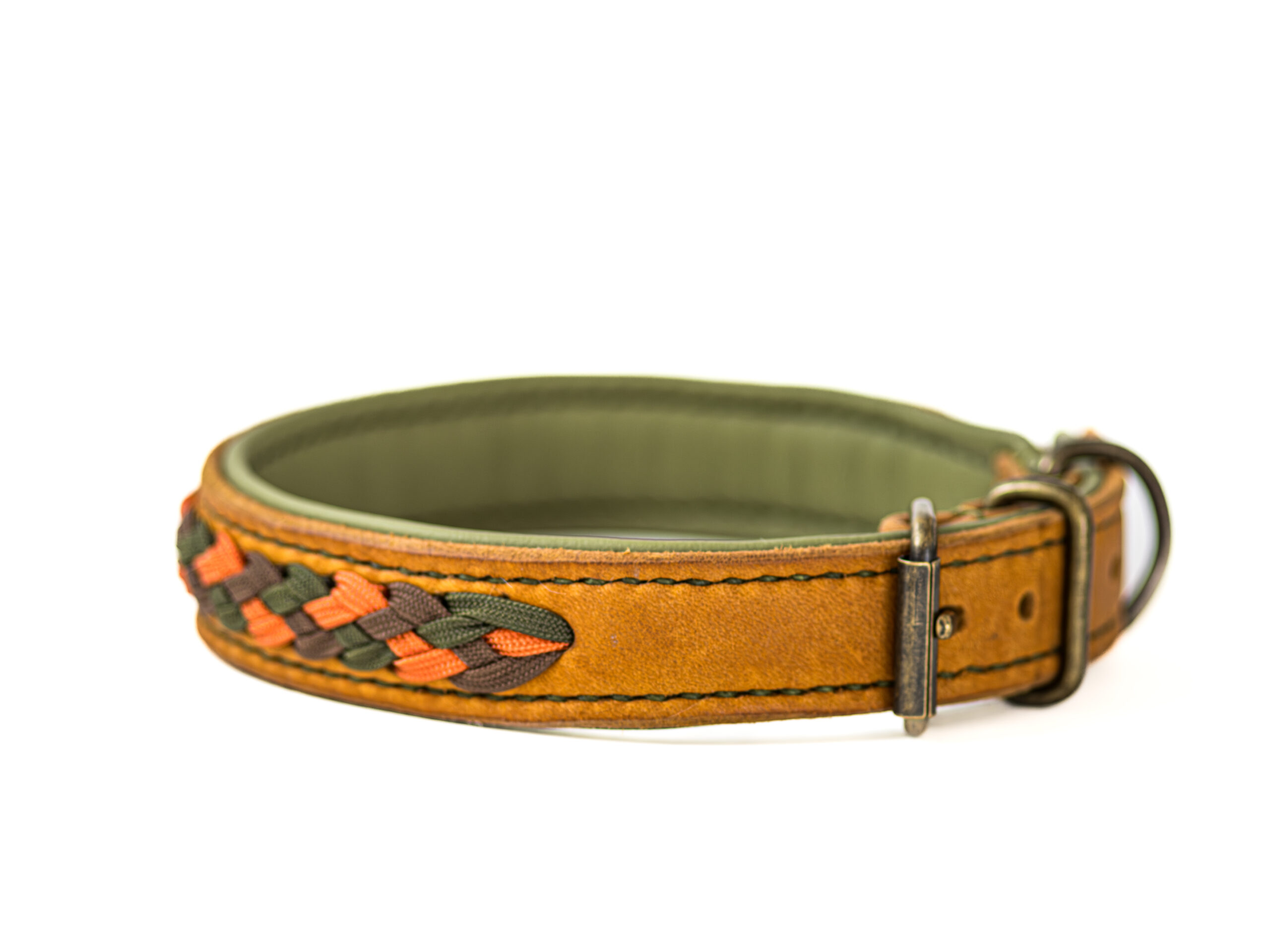 Handgemaakte leren cognac kleurige halsband - Afbeelding 3
