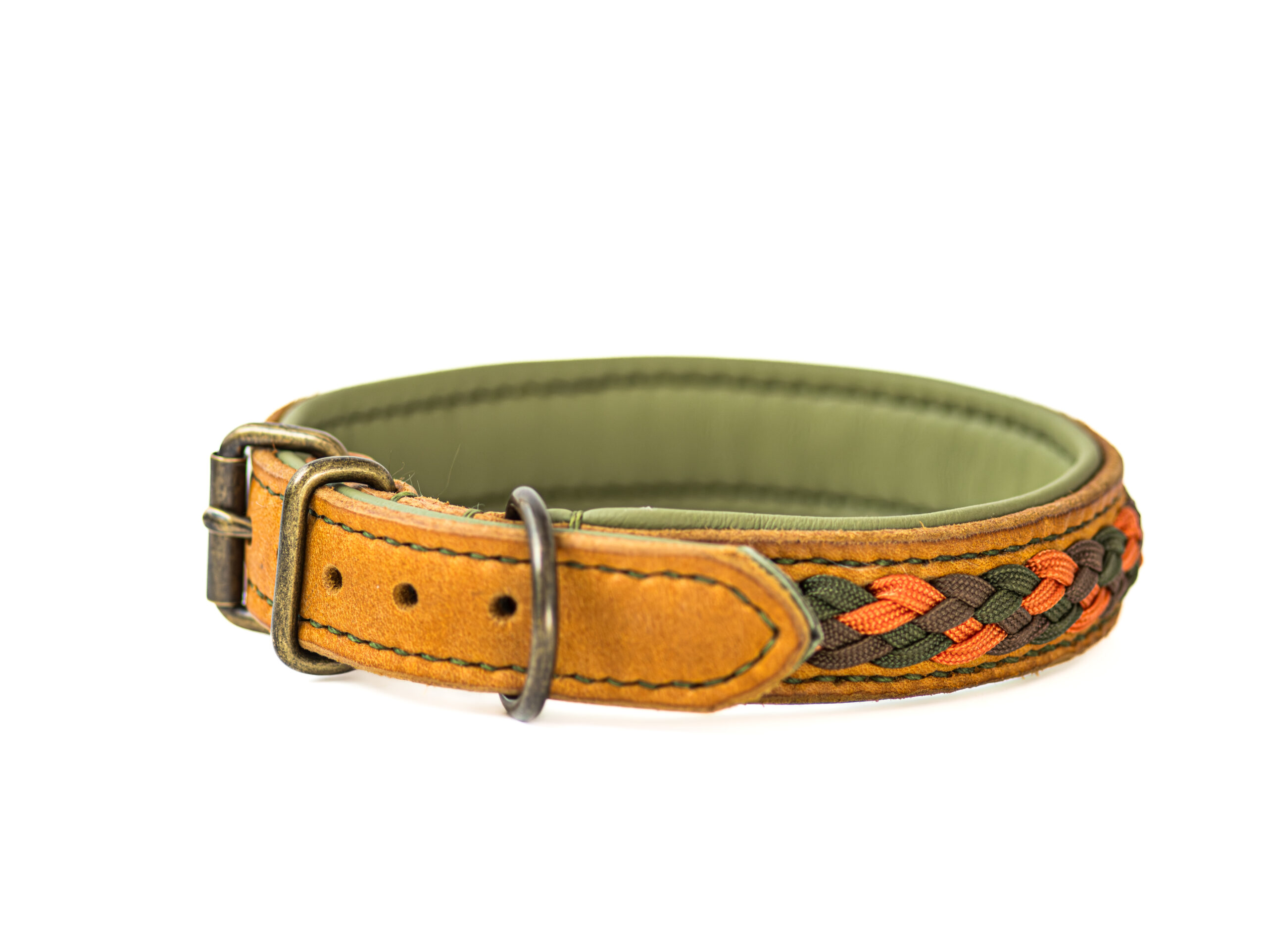 Handgemaakte leren cognac kleurige halsband - Afbeelding 4